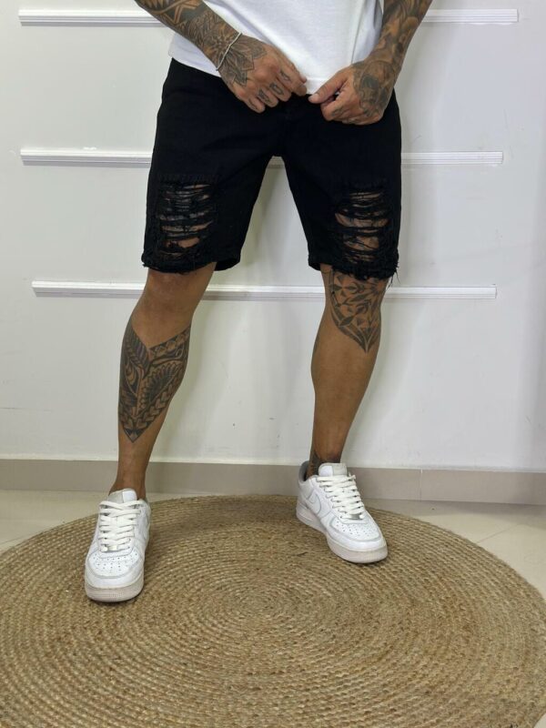Bermuda Jeans preta Rasgada - lleva Ref: L24-008 - Imagem 3