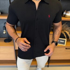 CAMISA POLO RALPH. MANGA CURTA PRETA LOGO VERMELHO