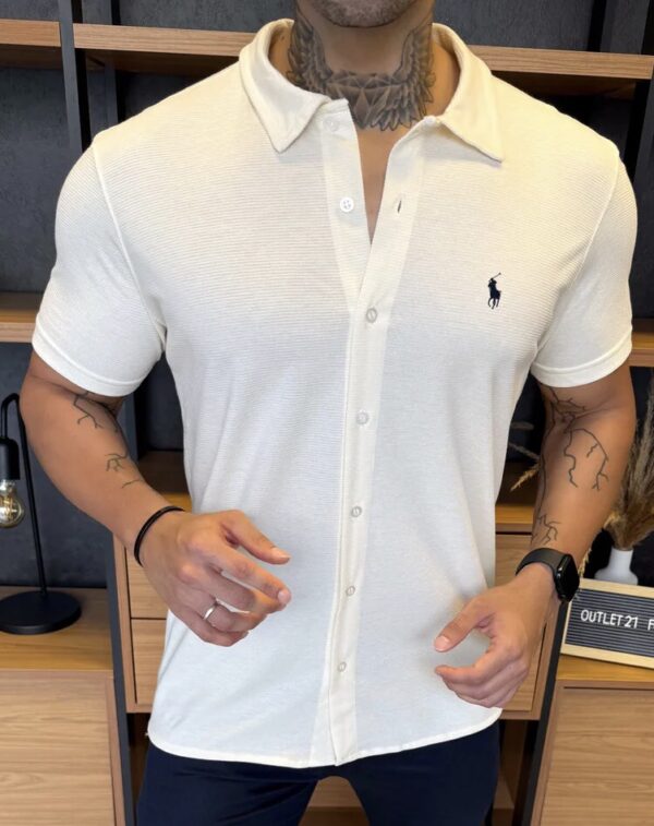 CAMISA POLO RALPH. MANGA CURTA OFF WHITE LOGO MARINHO - Imagem 2